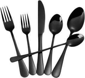 img 4 attached to Premium 24-Piece Black Silverware Set: Stainless Steel Flatware for 4, Mirror Finish, Dishwasher Safe - Ideal Utensils for Kitchens & Tableware