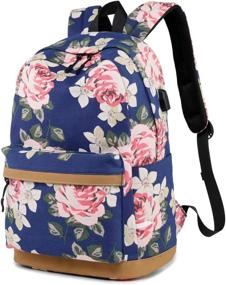 img 3 attached to Spalison Striped Backpack Daypack Flowers Blue Backpacks and Kids' Backpacks