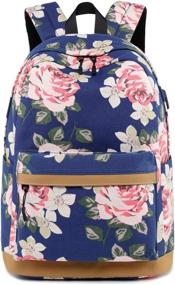 img 4 attached to Spalison Striped Backpack Daypack Flowers Blue Backpacks and Kids' Backpacks