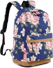 img 1 attached to Spalison Striped Backpack Daypack Flowers Blue Backpacks and Kids' Backpacks