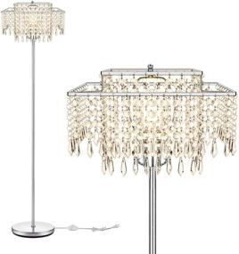 img 4 attached to 💡 Crystal Double Layer Lampshade Floor Lamp - Ideal for Bedroom and Living Room, Elegant Standing Lamp, 61.57" Tall Pole Lamp with Modern Art Decor, Includes 6W LED Bulb, Chrome Finish