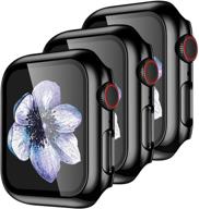 3-пакет чехлов easuny для apple watch 38 мм series 3 2 1 с интегрированным защитным стеклом - полноценный защитный чехол для часов iwatch для женщин и мужчин, черный логотип