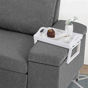 img 2 attached to 🛋️ TRSPCWR 2pcs Arm Clip Table: Convenient Sofa Armrest Tray for Drinks, Remote Control, Snacks - White Wooden Couch Arm Table