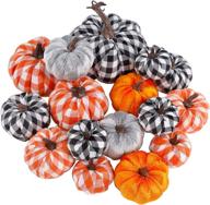 🎃 winemana 16 pack artificial pumpkins: fabric assorted sizes plaid black white orange thanksgiving tabletop home kitchen indoor party ornaments логотип