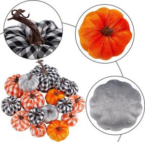 img 2 attached to 🎃 winemana 16 Pack Artificial Pumpkins: Fabric Assorted Sizes Plaid Black White Orange Thanksgiving Tabletop Home Kitchen Indoor Party Ornaments