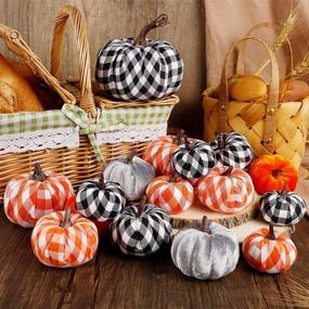 img 1 attached to 🎃 winemana 16 Pack Artificial Pumpkins: Fabric Assorted Sizes Plaid Black White Orange Thanksgiving Tabletop Home Kitchen Indoor Party Ornaments