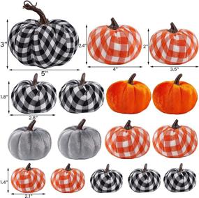 img 3 attached to 🎃 winemana 16 Pack Artificial Pumpkins: Fabric Assorted Sizes Plaid Black White Orange Thanksgiving Tabletop Home Kitchen Indoor Party Ornaments