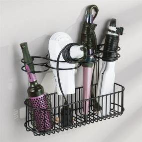 img 2 attached to 💇 mDesign Metal Wire Cabinet/Wall Mount Hair Care & Styling Tool Organizer - Matte Black - Space-Saving Bathroom Storage Solution for Hair Dryer, Flat Iron, Curling Wand, Brushes - Holds Hot Tools