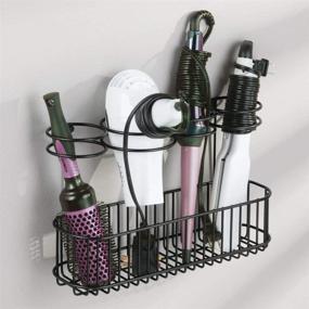 img 3 attached to 💇 mDesign Metal Wire Cabinet/Wall Mount Hair Care & Styling Tool Organizer - Matte Black - Space-Saving Bathroom Storage Solution for Hair Dryer, Flat Iron, Curling Wand, Brushes - Holds Hot Tools