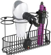 💇 mdesign metal wire cabinet/wall mount hair care & styling tool organizer - matte black - space-saving bathroom storage solution for hair dryer, flat iron, curling wand, brushes - holds hot tools logo