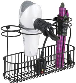 img 4 attached to 💇 mDesign Metal Wire Cabinet/Wall Mount Hair Care & Styling Tool Organizer - Matte Black - Space-Saving Bathroom Storage Solution for Hair Dryer, Flat Iron, Curling Wand, Brushes - Holds Hot Tools