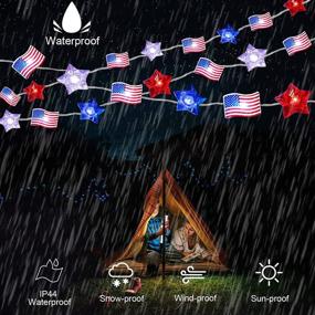 img 2 attached to 🎆 Gdithy 4th of July Decorations Lights: 13ft 40 LEDs Red White Blue Stars and American Flag String Lights - 8 Modes Waterproof Fairy Lights with Remote for Independence Day Memorial Day Patriotic Decor