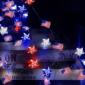 img 1 attached to 🎆 Gdithy 4th of July Decorations Lights: 13ft 40 LEDs Red White Blue Stars and American Flag String Lights - 8 Modes Waterproof Fairy Lights with Remote for Independence Day Memorial Day Patriotic Decor