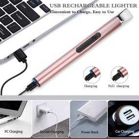 img 3 attached to Cute Sleek Design Candle Lighter: Rechargeable Arc Lighter with Windproof Flameless Technology for BBQ Camping Xmas | Gold