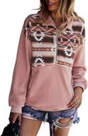 👗 stylish women's aztec print sweatshirt: pocketed half-zip pullover top logo