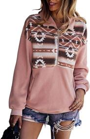 img 4 attached to 👗 Stylish Women's Aztec Print Sweatshirt: Pocketed Half-Zip Pullover Top