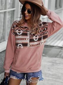 img 2 attached to 👗 Stylish Women's Aztec Print Sweatshirt: Pocketed Half-Zip Pullover Top