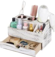 💇 rustic white wood hair dryer holder and styling tool organizer - bathroom vanity countertop storage solution for curling irons and hair tools logo