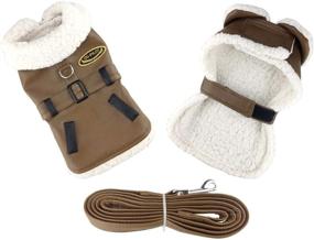 img 1 attached to 🐶 Durable & Stylish Bomber Dog Coat with Harness & Leash: DOGGIE DESIGN Brown and Black Faux Leather