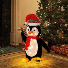 img 1 attached to Lulu Home Christmas Yard Decoration: 22 Inch Pre-lit Penguin with Flannel Scarf and Red Hat, 35 Warm White LEDs - Perfect for Xmas Holiday Indoor/Outdoor Yard Decor