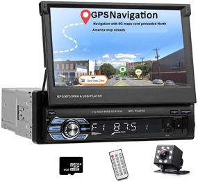 img 4 attached to 🚗 Advanced Car Stereo Single Din with GPS Navigation, 7 Inch HD Fold Up Touch Screen, Bluetooth Connectivity, Mirror Link, Backup Camera & Remote Control Included