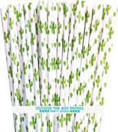 🌵 cactus themed paper straws - 100 pack: green and white succulents design logo