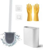 🚽 white single brush toilet cleaning set - non-slip long handle with flexible silicone bristles, easy to clean corners, ventilation slot base logo