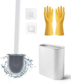 img 4 attached to 🚽 White Single Brush Toilet Cleaning Set - Non-Slip Long Handle with Flexible Silicone Bristles, Easy to Clean Corners, Ventilation Slot Base