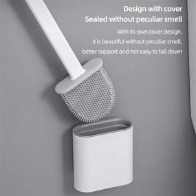 img 2 attached to 🚽 White Single Brush Toilet Cleaning Set - Non-Slip Long Handle with Flexible Silicone Bristles, Easy to Clean Corners, Ventilation Slot Base