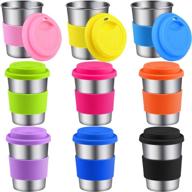 🥤 ruisita 9 pack stainless steel cups - 8 ounce unbreakable drinking pint cups with silicone lids and sleeves for children and adults (set of 9, 8 ounce) logo