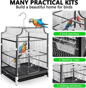 img 3 attached to Blue Mars 18 Inch Bird Cage: Portable Wrought Iron Travel Carrier with 🐦 Bath Tray, Feeder, Perches, and Sliding Window for Small Parrots, Conure, Lovebird, and Cockatiel