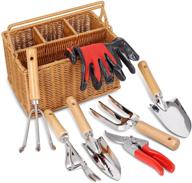 🌱 soligt 8 piece garden tool set with basket - stainless steel, extra heavy duty gardening hand tools kit with wood handle - ideal for men and women logo