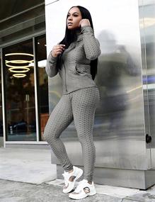 img 2 attached to 🏃 Women's Textured Jogging Suit Set - 2 Piece Outfit with Long Sleeve Zip Jacket and Skinny Pants – Perfect Tracksuit for Fitness and Casualwear