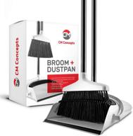 🧹 efficient self-cleaning broom and dustpan set: long handle, foldable angle pan, indoor/outdoor sweeping, white logo