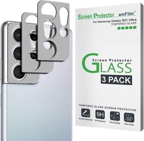 img 4 attached to amFilm Camera Screen Protector for Samsung Galaxy S21 Ultra 5G 6.8 inch - 3 Pack, Tempered Glass Lens Protector, Flash Reflection Free, Silver