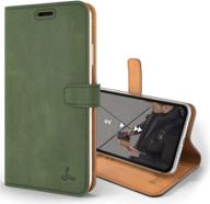 snakehive vintage wallet for apple iphone xr: genuine leather flip 🐍 folio case in dark green with stand, card holder, and viewing slot logo