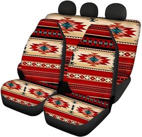 img 4 attached to JOAIFO Southwestern African Aztec Ethnic Stripe Print Car Seat Covers For Front Rear