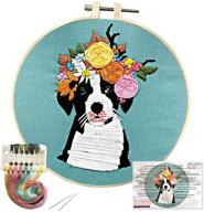 embroidery kit with pattern - a amebay cross stitch kit with dog flowers design, embroidery cloth, needles, hoops, color threads & needlework tools - supplies for beginners logo
