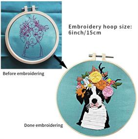 img 1 attached to Embroidery Kit with Pattern - A AMEBAY Cross Stitch Kit with Dog Flowers Design, Embroidery Cloth, Needles, Hoops, Color Threads & Needlework Tools - Supplies for Beginners