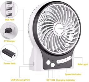 img 1 attached to 🌬️ EasyAcc Перезаряжаемый вентилятор с аккумулятором 2600mAh, встроенным и боковым светом, регулируемыми скоростями 2-8,6 часов - портативный мини-USB-вентилятор для охлаждения, путешествий, кемпинга (белый)