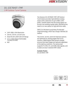 img 2 attached to 📷 Hikvision Turbo HD 5MP Mini-Dome Camera DS-2CE76H0T-ITMF | IP67 Rated | Outdoor/Indoor Use | 2.8mm Fixed Lens | Compatible with Hikvision 4MP 5MP 8MP 4K TVI DVR