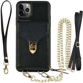 img 3 attached to JLFCH iPhone 11 Pro Wallet Case: Crossbody Design with Card Slot, Wrist Strap, Shoulder Chain - Black (5.8 inch)