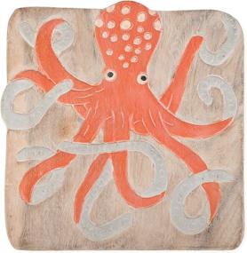 img 2 attached to 🐙 Acacia Hardwood Decorative Short Stool with Hand Carved Octopus Design from Sea Island Imports