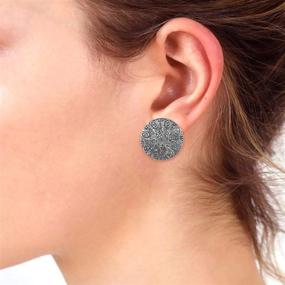 img 2 attached to Bohemian Vintage Tribal Indian Oxidized Silver Stud Earring Set with Ethnadore Design