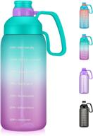 💧 podocarpus 64 oz water bottle with straw and time marker - leakproof bpa free half gallon water jug for daily water intake, motivational green/purple gradient design логотип