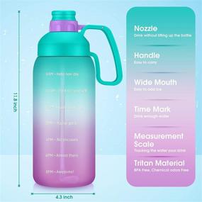 img 3 attached to 💧 Podocarpus 64 oz Water Bottle with Straw and Time Marker - Leakproof BPA Free Half Gallon Water Jug for Daily Water Intake, Motivational Green/Purple Gradient Design