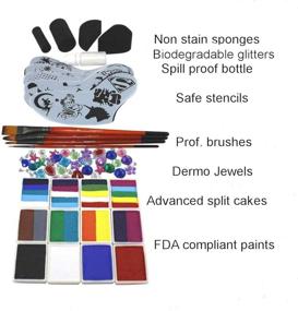 img 1 attached to 🎨 Kids' Face Paint Kit by Kryvaline Professionals: Stencils, Brushes, Super Fine Glitters in Spill-Proof Bottles, and Skin Jewels