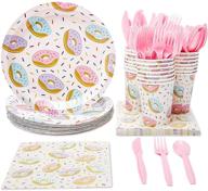 🍩 donut party pack with 24 servings - paper plates, napkins, cups and plastic cutlery (144 pieces) logo