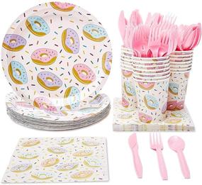 img 4 attached to 🍩 Donut Party Pack with 24 Servings - Paper Plates, Napkins, Cups and Plastic Cutlery (144 Pieces)