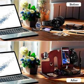 img 2 attached to 📱 Мужская деревянная док-станция для телефона: Органайзер на прикроватную тумбочку для мужчин, зарядная станция и аксессуары - Идеальные подарки на годовщину для папы, мужа.